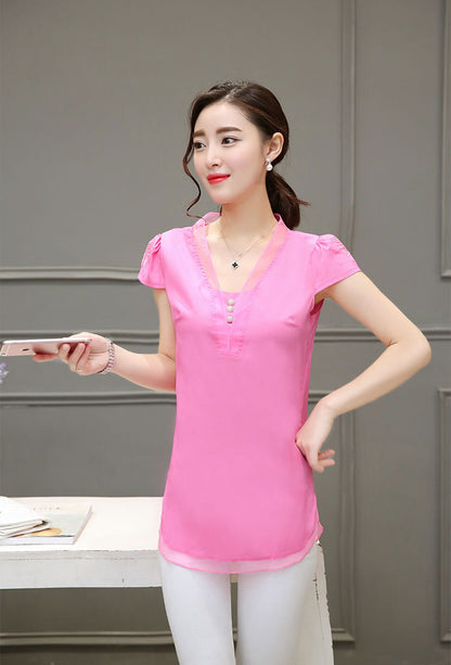 Shirt Short Sleeved Woman Chiffon