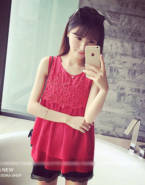 Shirt Sleeveless Crochet Chiffon