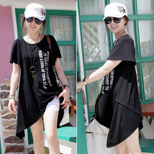 T-Shirt Letter Short Sleeved Irregular