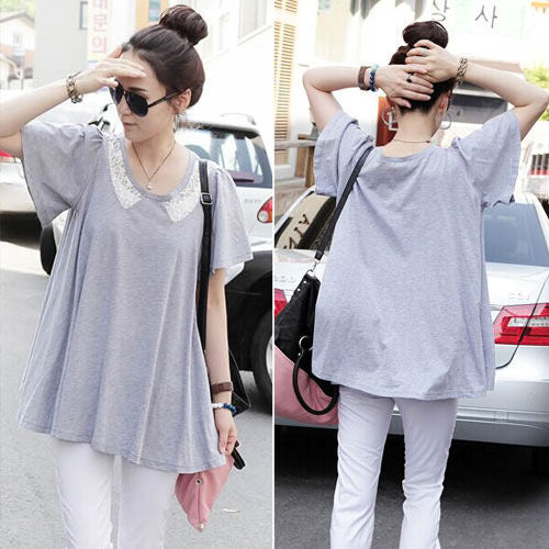 Shirt Short Sleeved Collar Lace