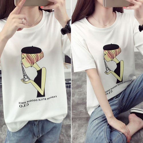 T-Shirt Cartoon Girl Paris Short Sleeved