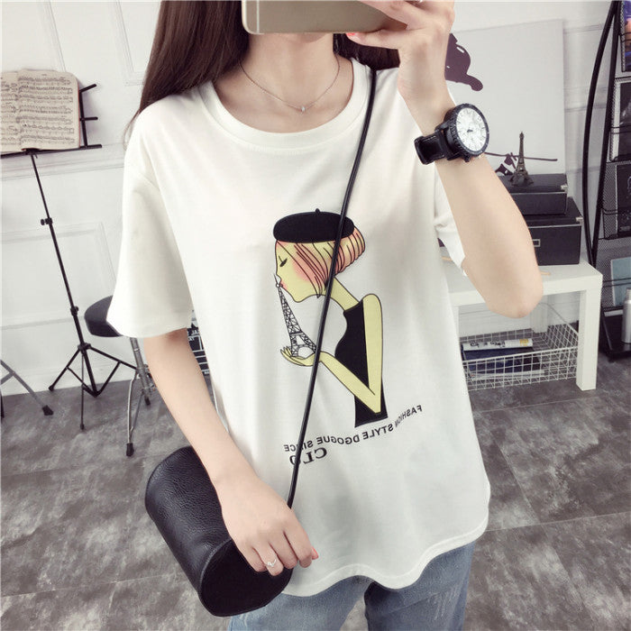 T-Shirt Cartoon Girl Paris Short Sleeved