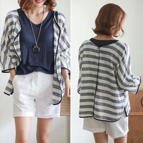 Shirt Striped Buttons Front or Back Wear Loose