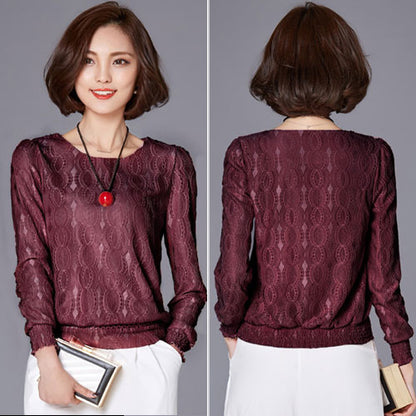 Shirt Red Lace Long Sleeved Woman