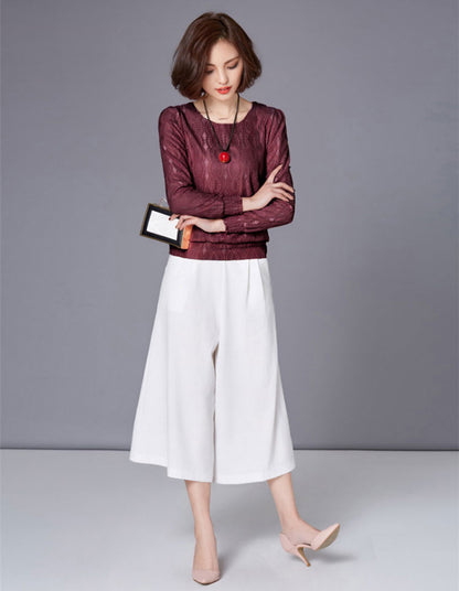 Shirt Red Lace Long Sleeved Woman