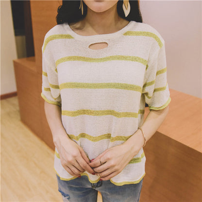 Sweater Striped Short Sleeved Casual