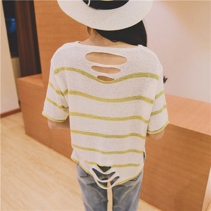 Sweater Striped Short Sleeved Casual