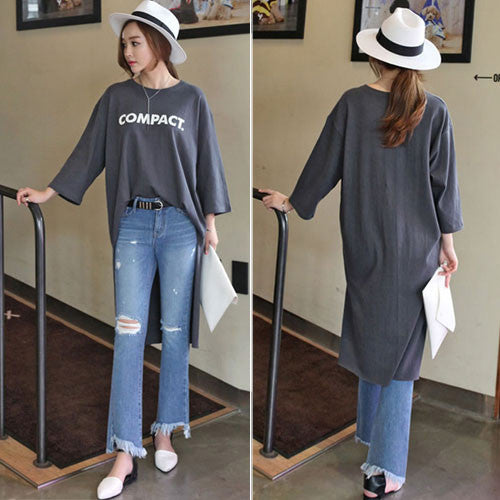 T-Shirt Compact Long Sleeved Loose Tail