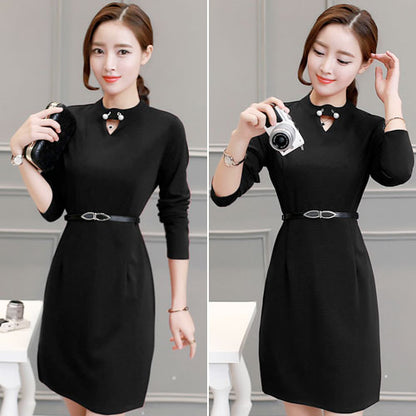 Long Sleeved Pearl Neck Dress