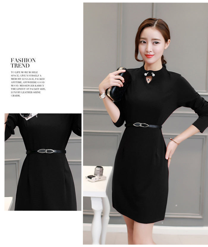 Long Sleeved Pearl Neck Dress