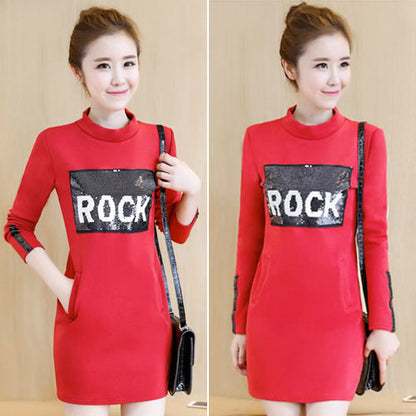 Rock Sequins Long Sleeved Dress