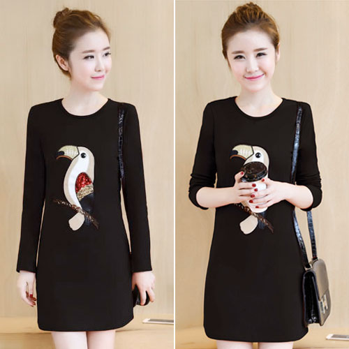 Parrot Sequins Long Sleeved Dress