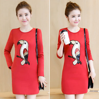 Parrot Sequins Long Sleeved Dress