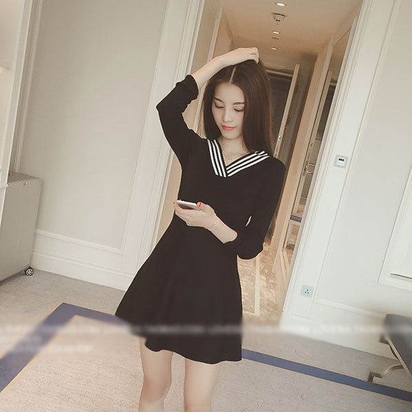 Long Sleeved V Neck Line Dress