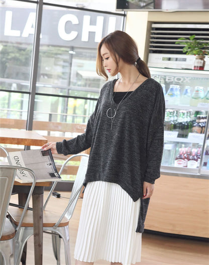 Shirt Long Sleeved V Neck Loose Tail