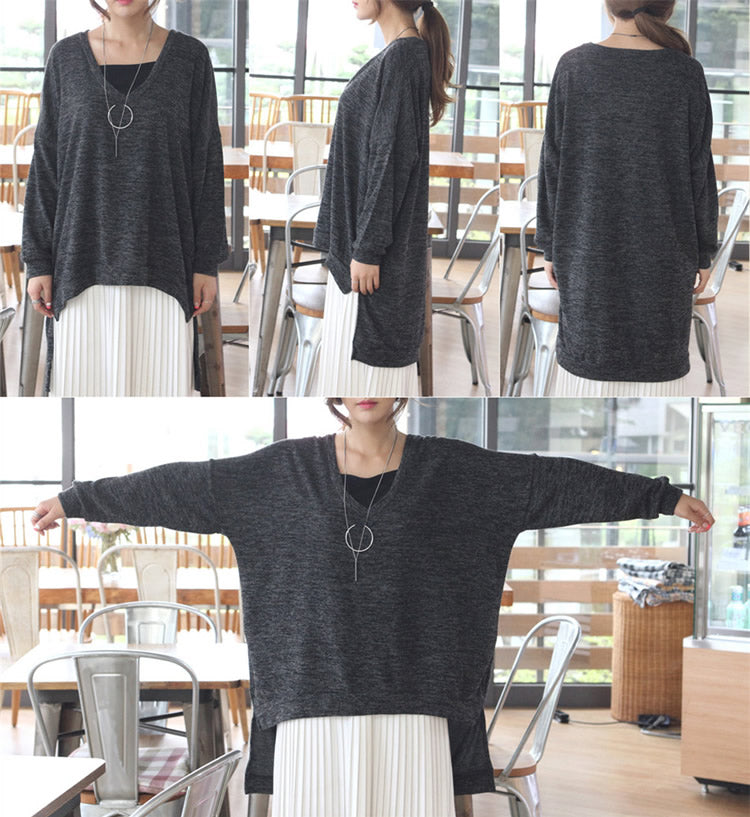 Shirt Long Sleeved V Neck Loose Tail