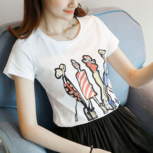 T-Shirt Shopping Girl Short Sleeved Woman