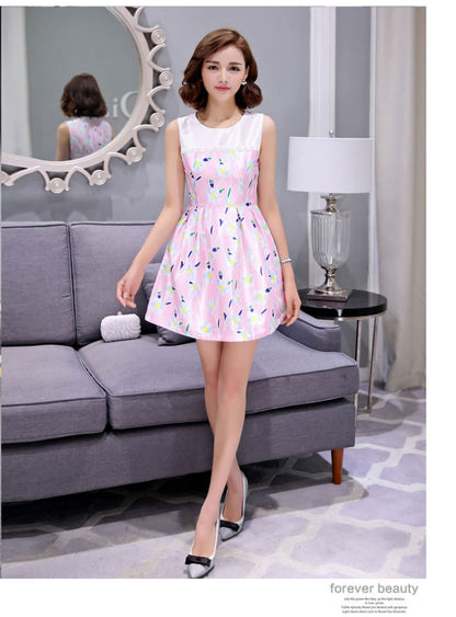 White Flower Satin Sleeveless Woman Dress