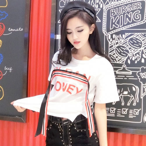 T-Shirt Money Letter Straped Short Sleeved Fashion