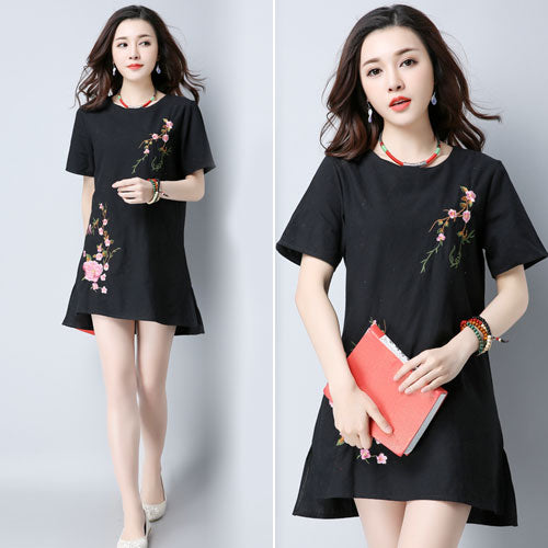 Embroidery Flower Short Sleeved Dress