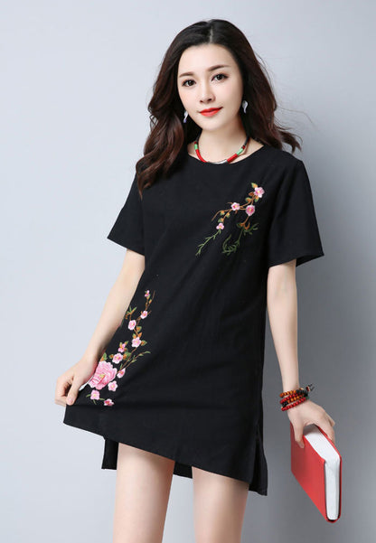 Embroidery Flower Short Sleeved Dress