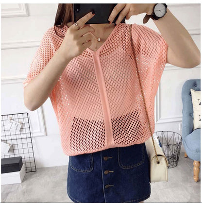 Shirt Knitting Hollow Bat Sleeved Summer