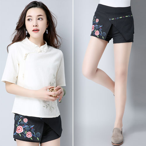 Pants Flower Embroidery Short