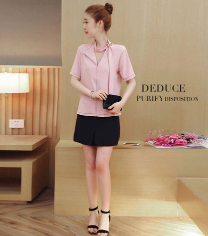 Shirt Short Sleeved V Neck Chiffon