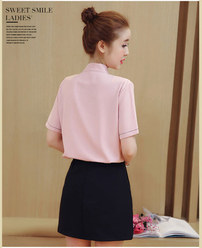 Shirt Short Sleeved V Neck Chiffon