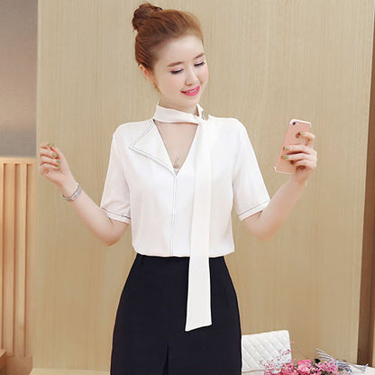 Shirt Short Sleeved V Neck Chiffon