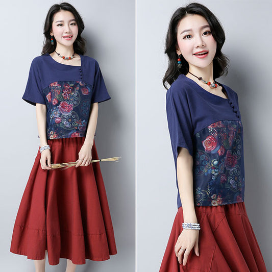 Shirt Flower Ethnic Short Sleeved Chinese Style
