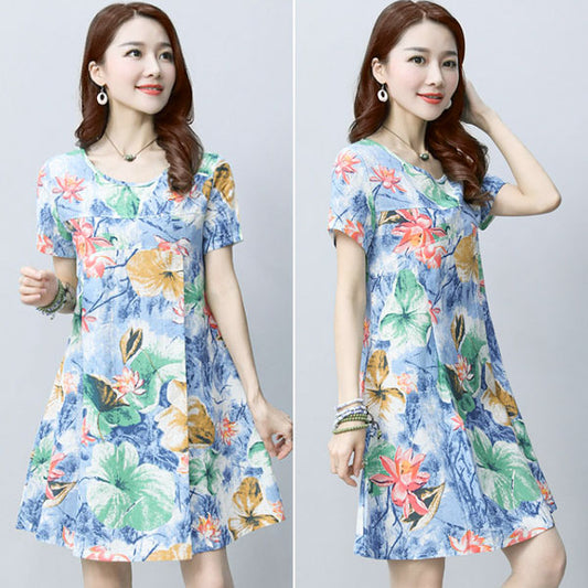 Flower Short Sleeved Simple Casual Dress