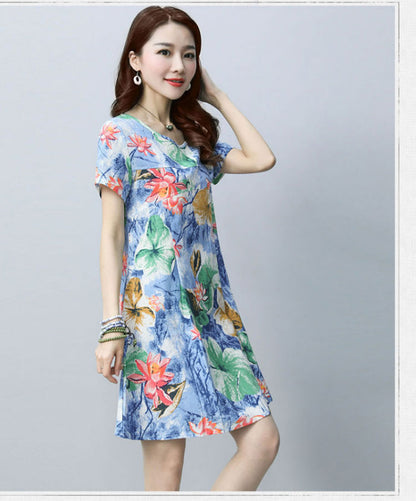 Flower Short Sleeved Simple Casual Dress