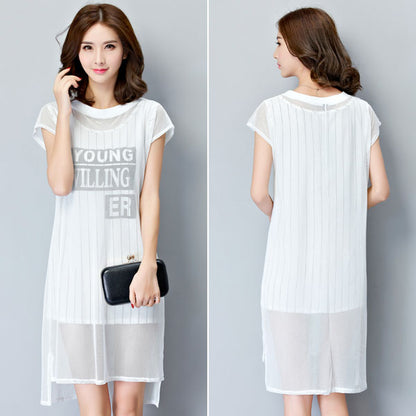 Short Sleeved Letters Two Pieces Dress