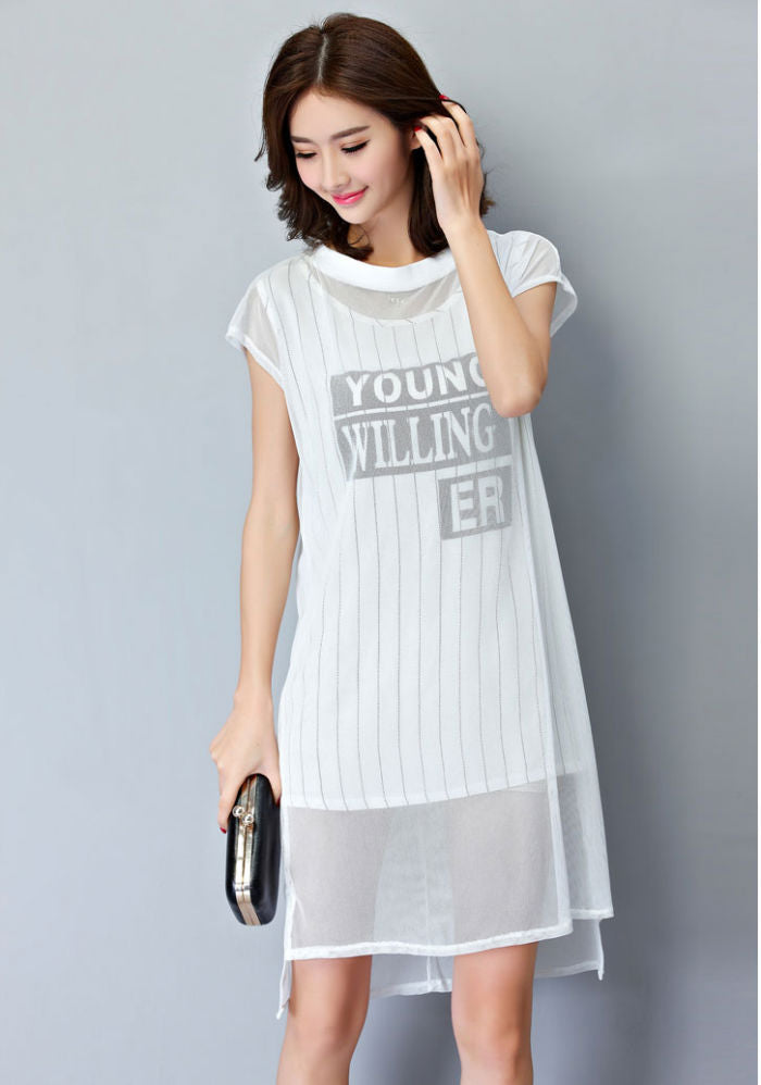 Short Sleeved Letters Two Pieces Dress