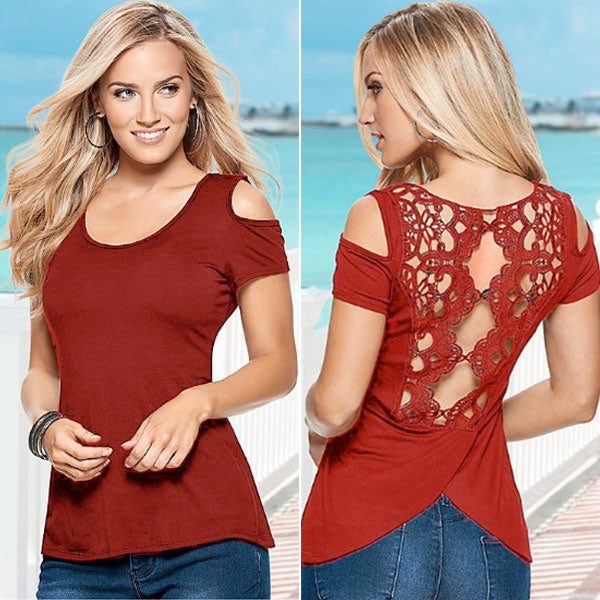 Lace Back Dew Short Sleeved Sexy Top European Style