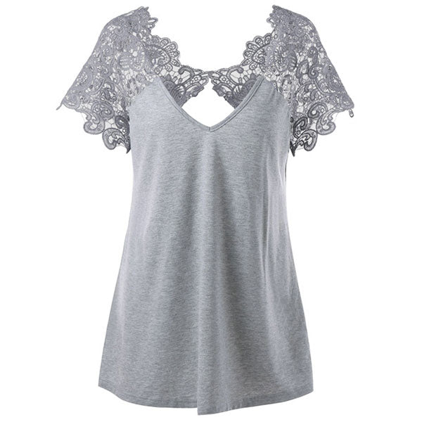 Shirt Lace Sleeved Hollow Back Woman