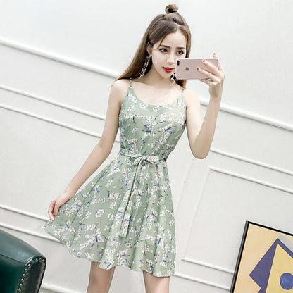 Flower Sleeveless Summer Dress with Belt