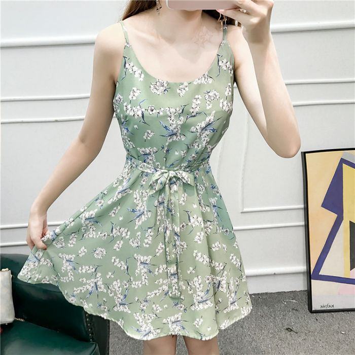 Flower Sleeveless Summer Dress with Belt