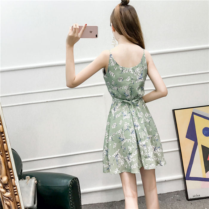 Flower Sleeveless Summer Dress with Belt