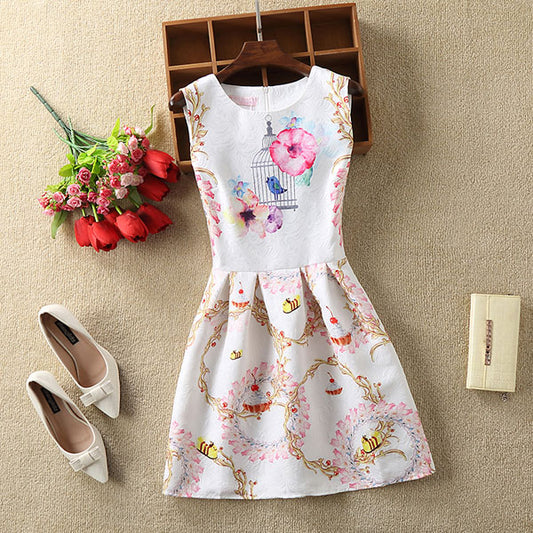 White Flower Bird Sleeveless Modern Dress