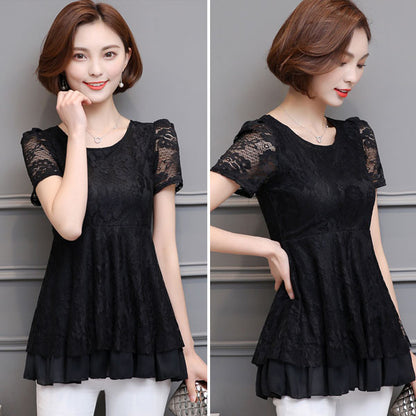 Shirt Lace Short Sleeved Layer Chiffon