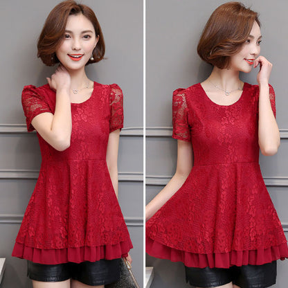 Shirt Lace Short Sleeved Layer Chiffon