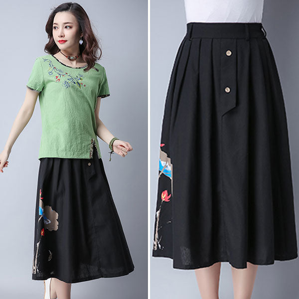 Skirt Flower Printing Feminine Retro Long