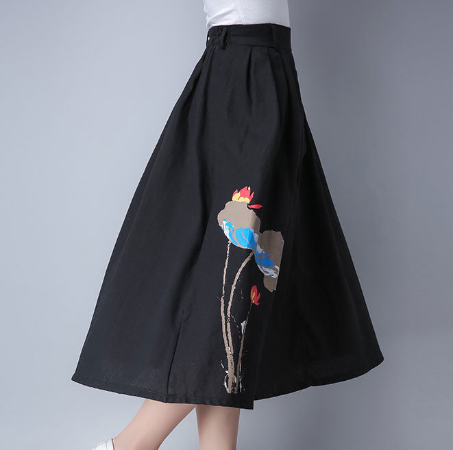 Skirt Flower Printing Feminine Retro Long