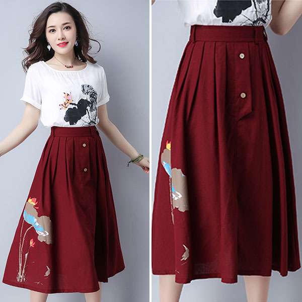 Skirt Flower Printing Feminine Retro Long