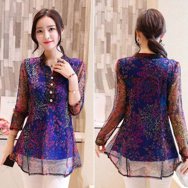 Flower Petals Woman Blouse Chiffon