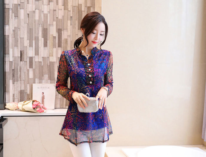 Flower Petals Woman Blouse Chiffon