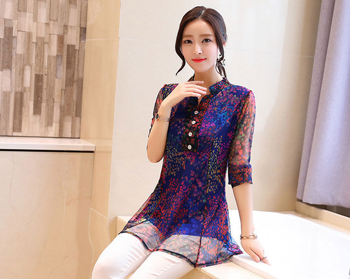 Flower Petals Woman Blouse Chiffon