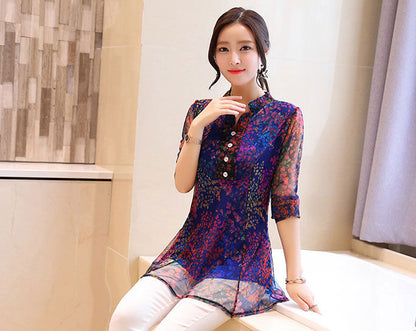 Flower Petals Woman Blouse Chiffon